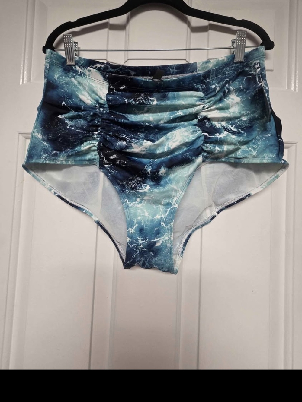 torrid High-Waist Ruched Swim Shorts in Ocean Blue and Teal